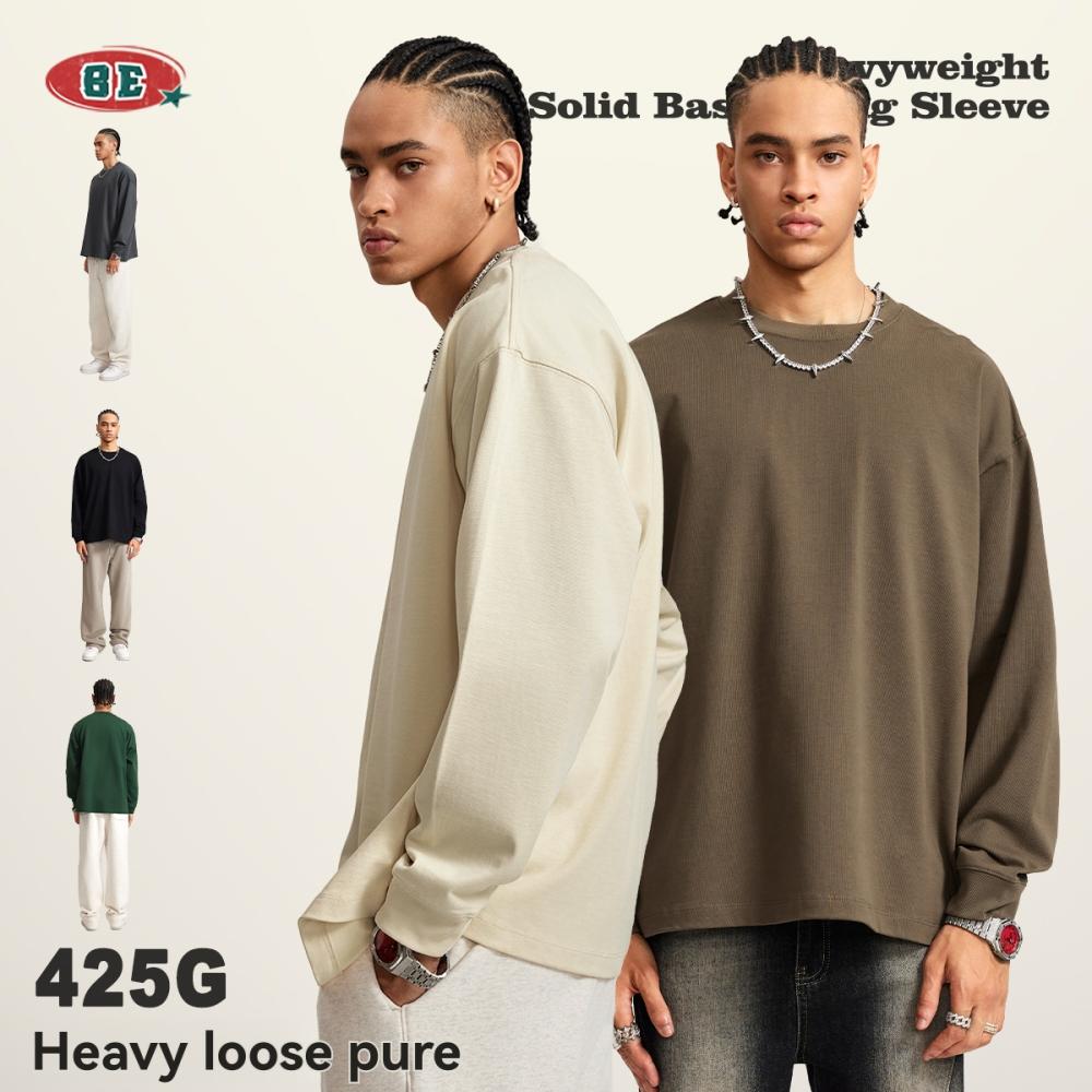 Cotton Crew Neck Long Sleeve T-Shirt  | Mens  T-Shirts Clothing Khaki