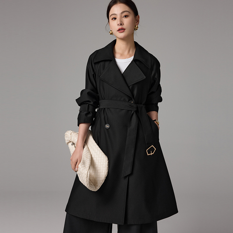 Double Breasted Belted Trench Coat  | Womens  Coats & Jackets Clothing Black