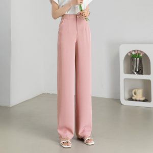 Double Pleat Wide Leg Trousers  | Womens  Trousers Clothing Pink