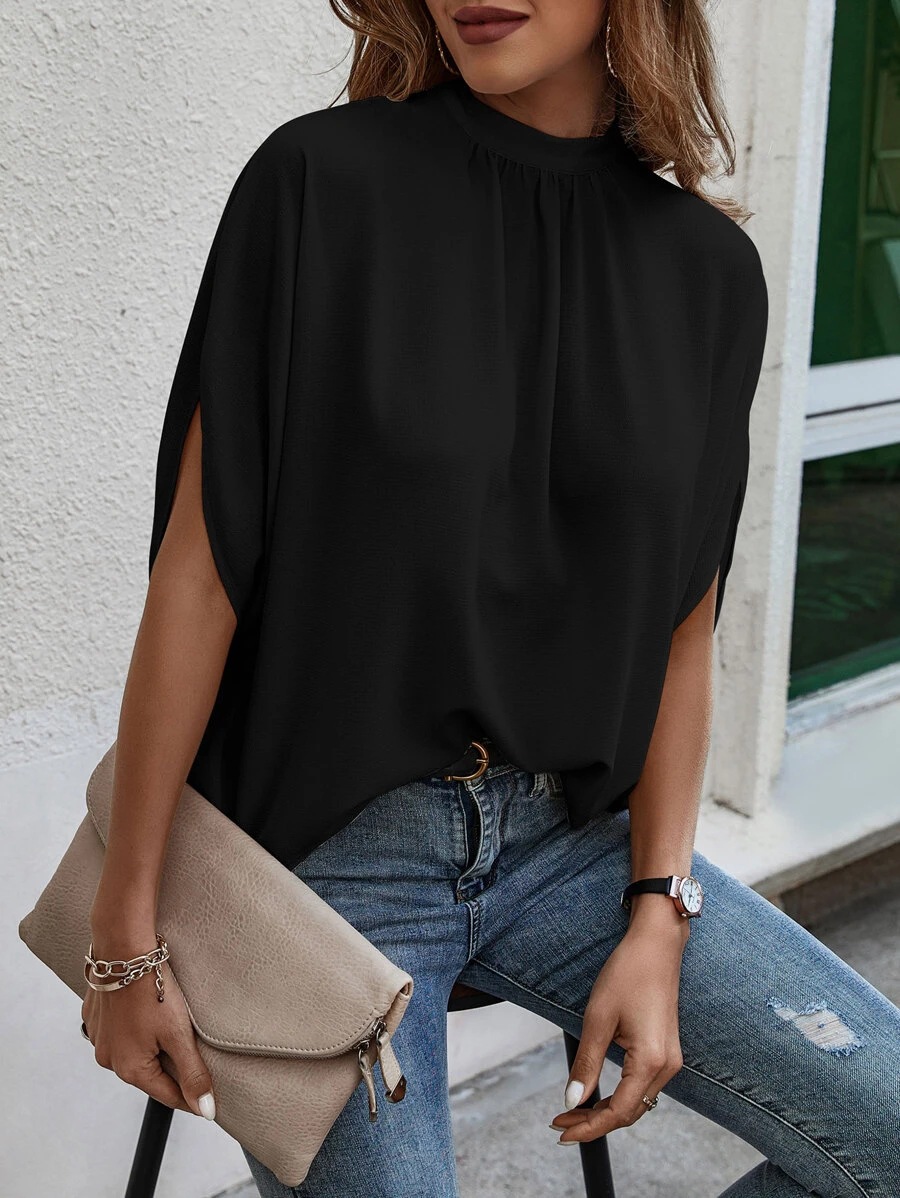 Draped Sleeve Top  | Womens  Tops Clothing Black