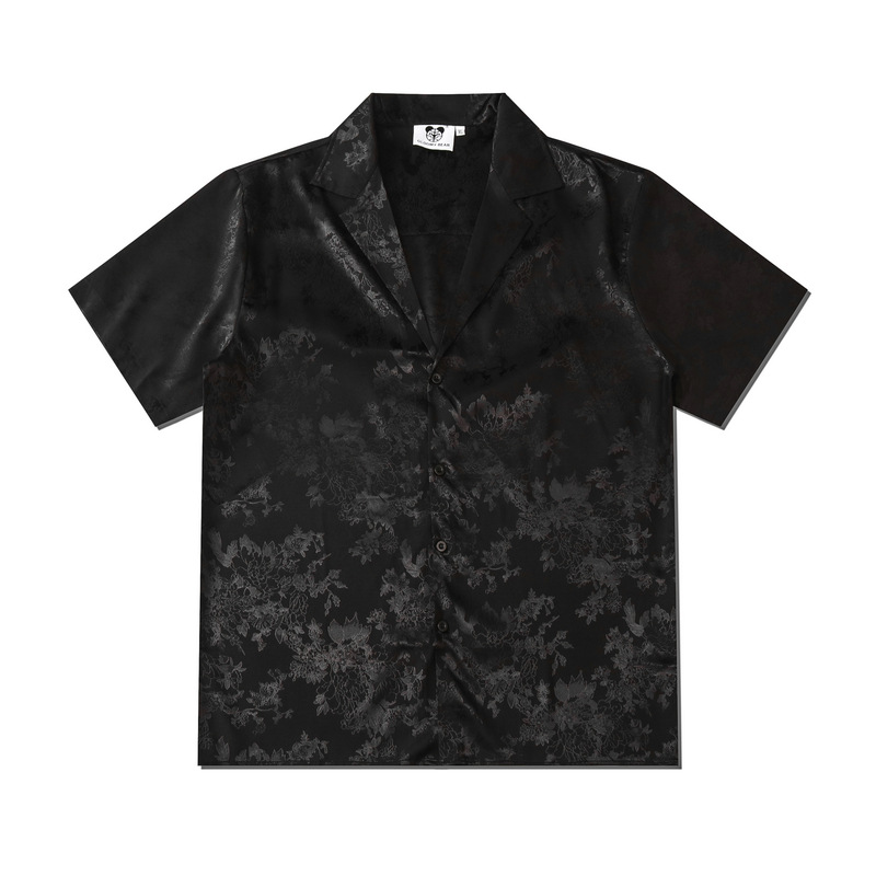 Geometric-Jacquard Cuban-Collar Shirt  | Mens  Shirts Clothing Mens