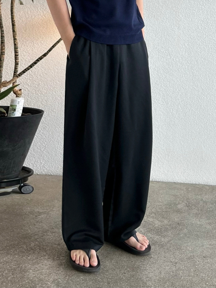 Half-Elasticated Wide Leg Trousers  | Womens  Trousers Clothing Black