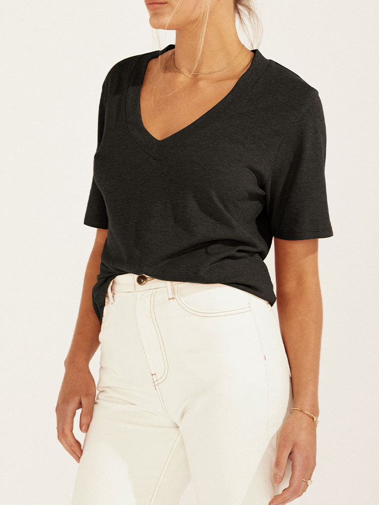 Jersey V-Neck Top  | Womens  Tops Clothing Black