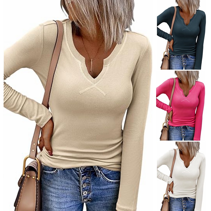 Jersey V-Neck Top  | Womens  Tops Clothing Camel