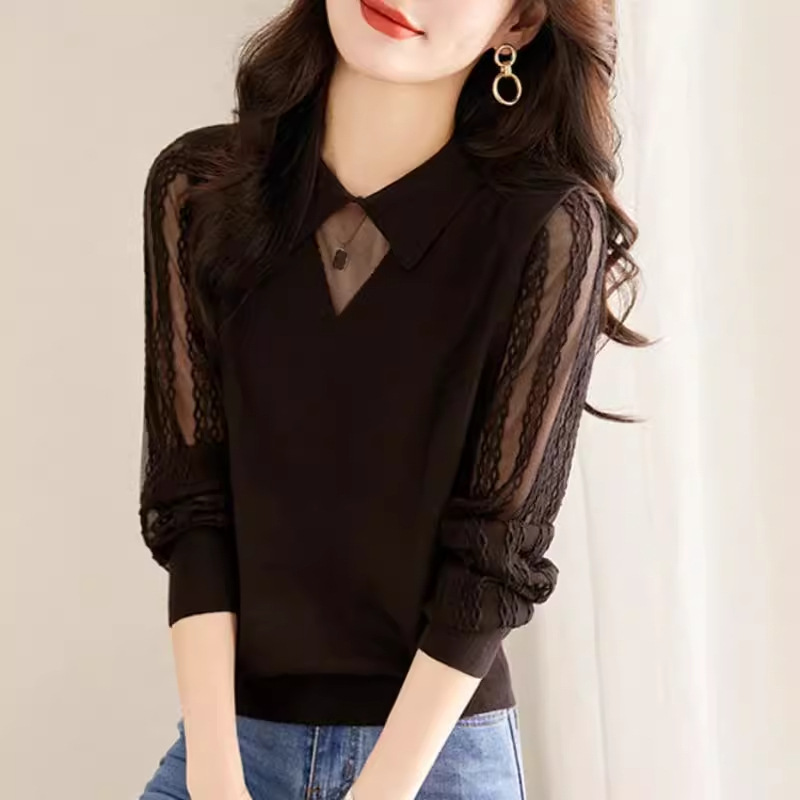 Lace Insert Blouse  | Womens  Tops Blouses & Shirts Black