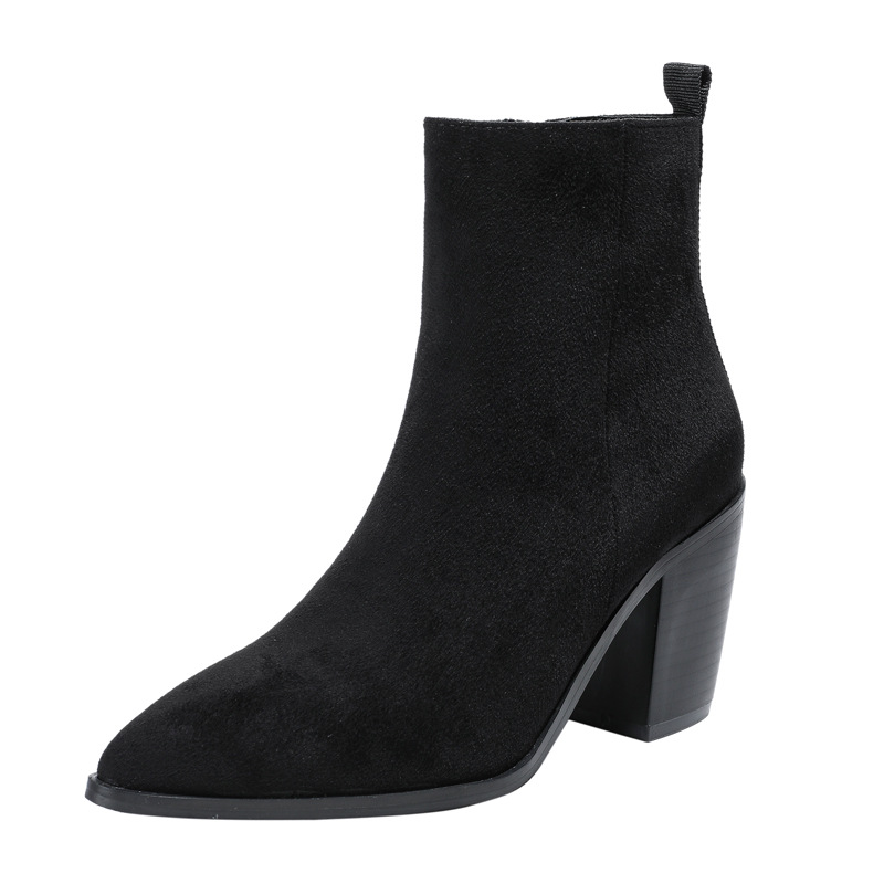 Leather Blocked Heel Ankle Boots  | Womens  Boots Boots Black