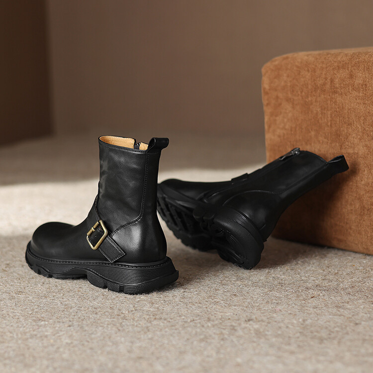 Leather Cleated Ankle Boots  | Womens  Boots Boots Black