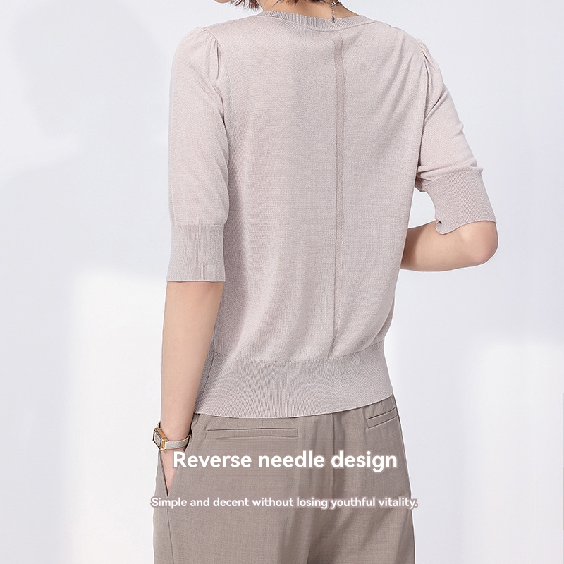 Merino Crew Neck Half Sleeve Sweater  | Womens  Knitwear Clothing Knitwear