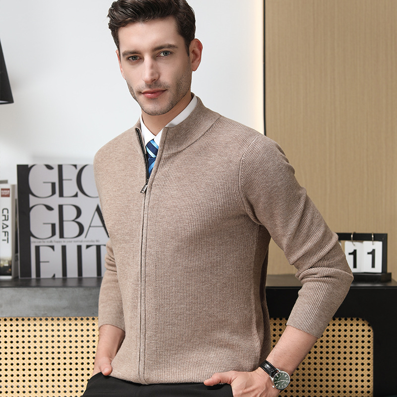 Merino Wool Funnel-Neck Cardigan  | Mens  Knitwear Clothing Derby Grey Marl