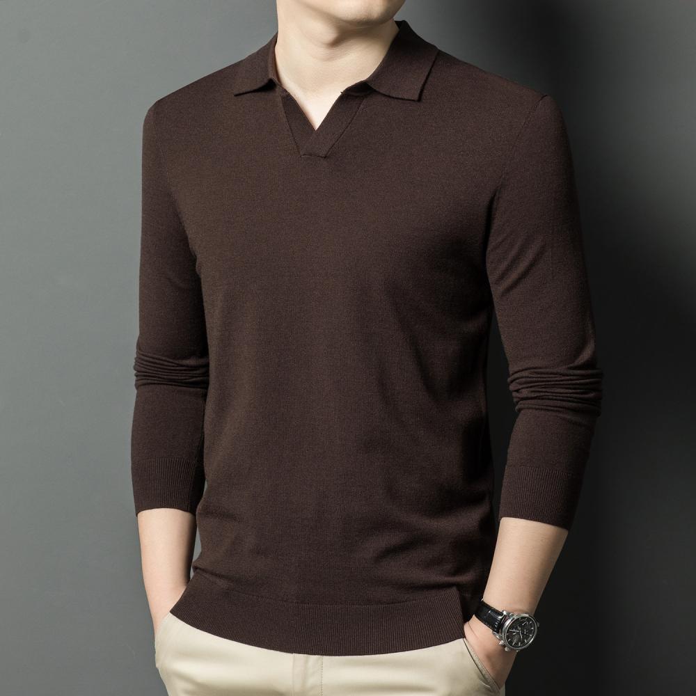 Merino Wool Open Collar Polo Shirt  | Mens  Polo Shirts Clothing Knitwear