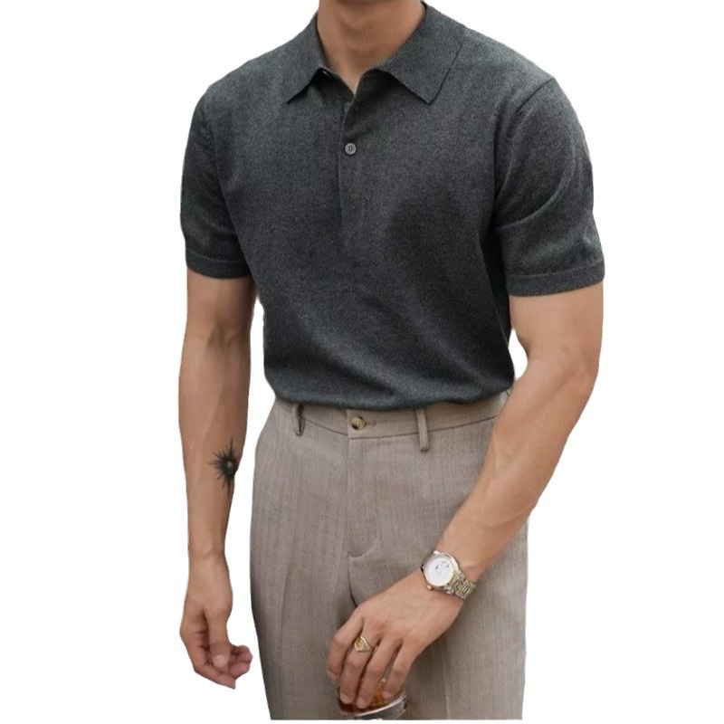 Merino Wool Polo Shirt  | Mens  Knitwear Clothing Derby Grey Marl