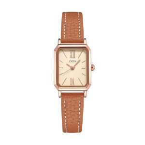 Octagon Xs White Light Brown Leather Gold Watch  | Womens  Watches Accessories Watches