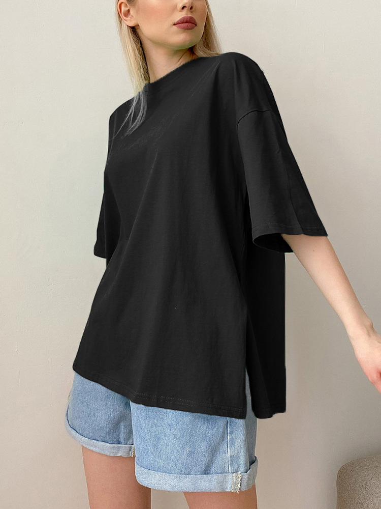 Oversized Rib Neck T-Shirt  | Womens  Tops Clothing Black