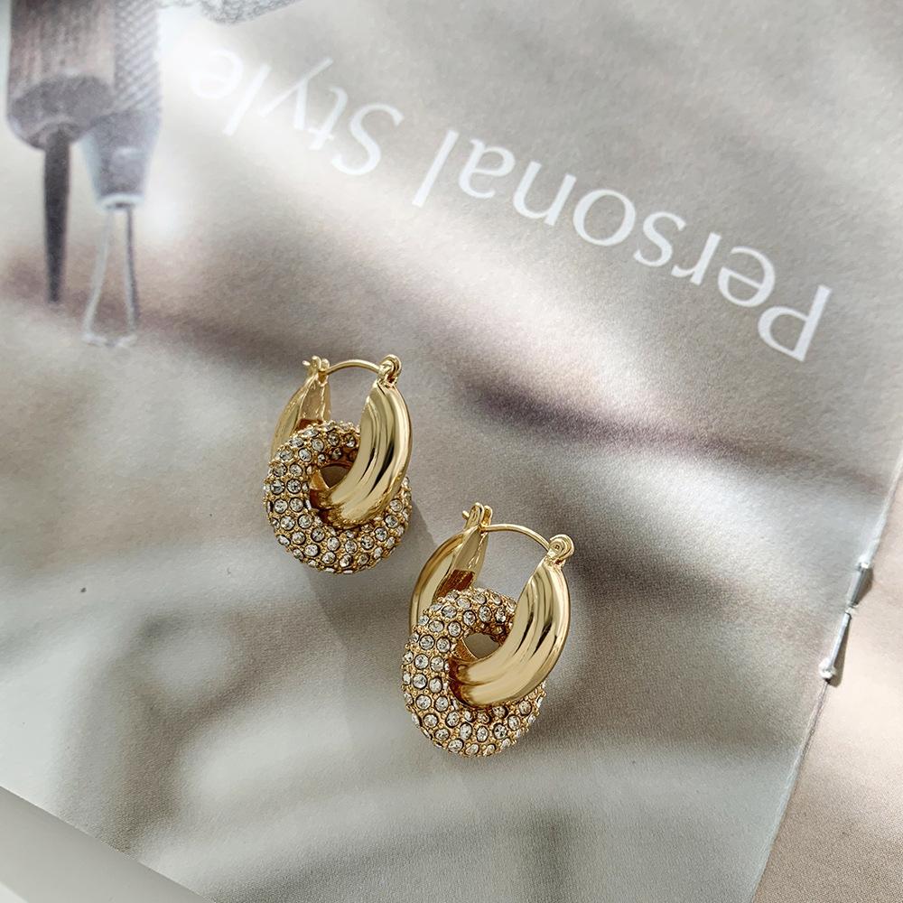 Pavé Link Hoop Earrings  | Womens  Jewellery Accessories Gold Tone