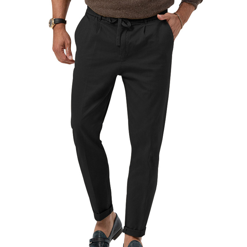 Relaxed Drawstring Trousers With Turn-Ups  | Mens  Trousers Clothing Black