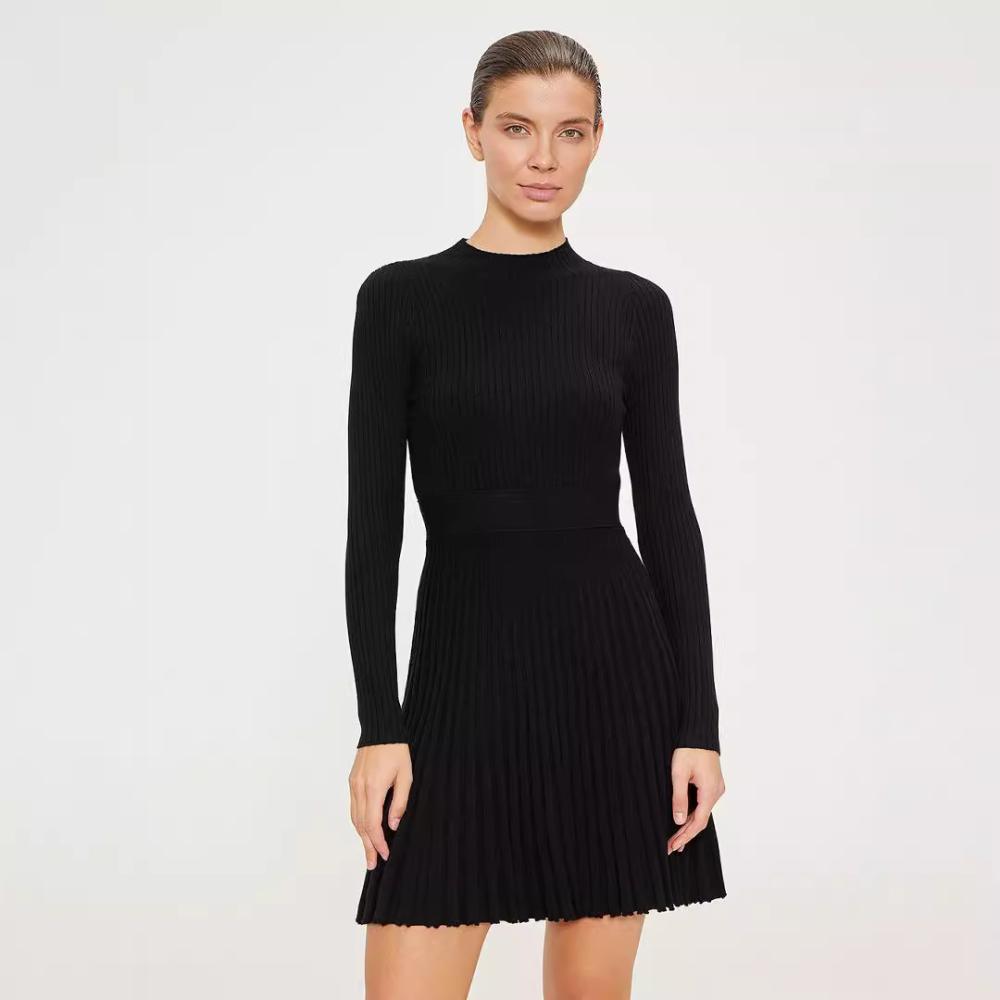 Ribbed Funnel Neck Belted Midi Dress  | Womens  Dresses Clothing Dresses