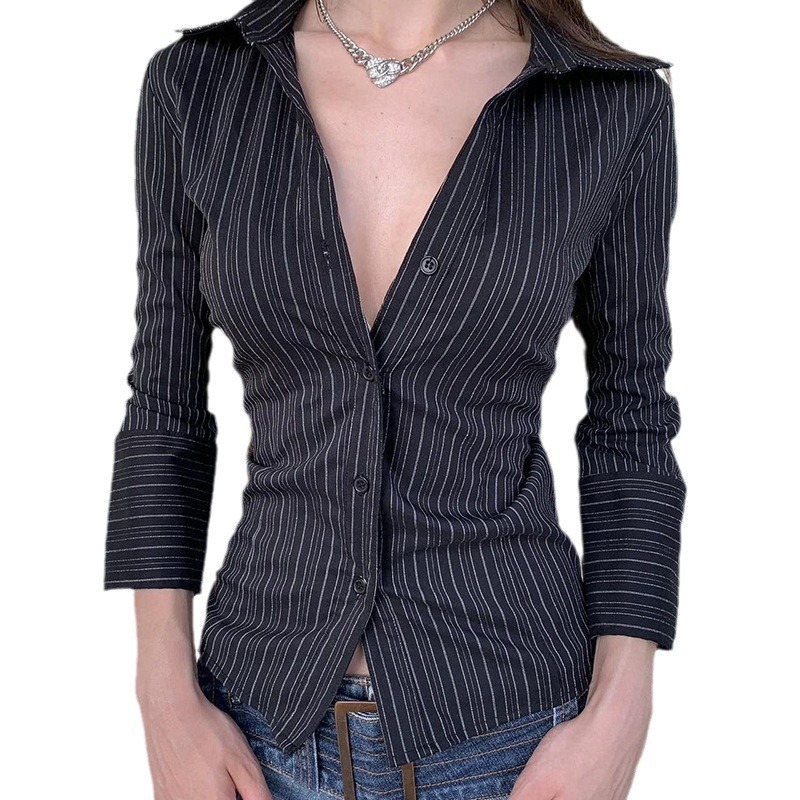 Ribbed Knitted Shirt  | Womens  Tops Blouses & Shirts Black