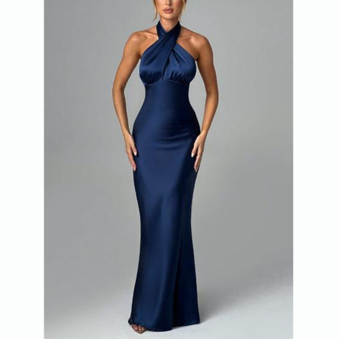 Satin Halter Neck Maxi Dress  | Womens  Dresses Clothing Dresses