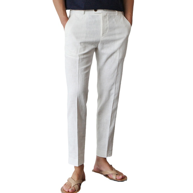 Slim Fit Linen Adjuster Trousers  | Mens  Suits Clothing Mens