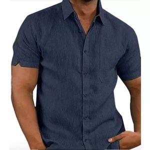 Slim Fit Linen Button-Through Shirt  | Mens  Shirts Clothing Mens