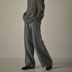 Textured Wool Blend Wide Leg Suit Trousers  | Womens  Suits Clothing Grey