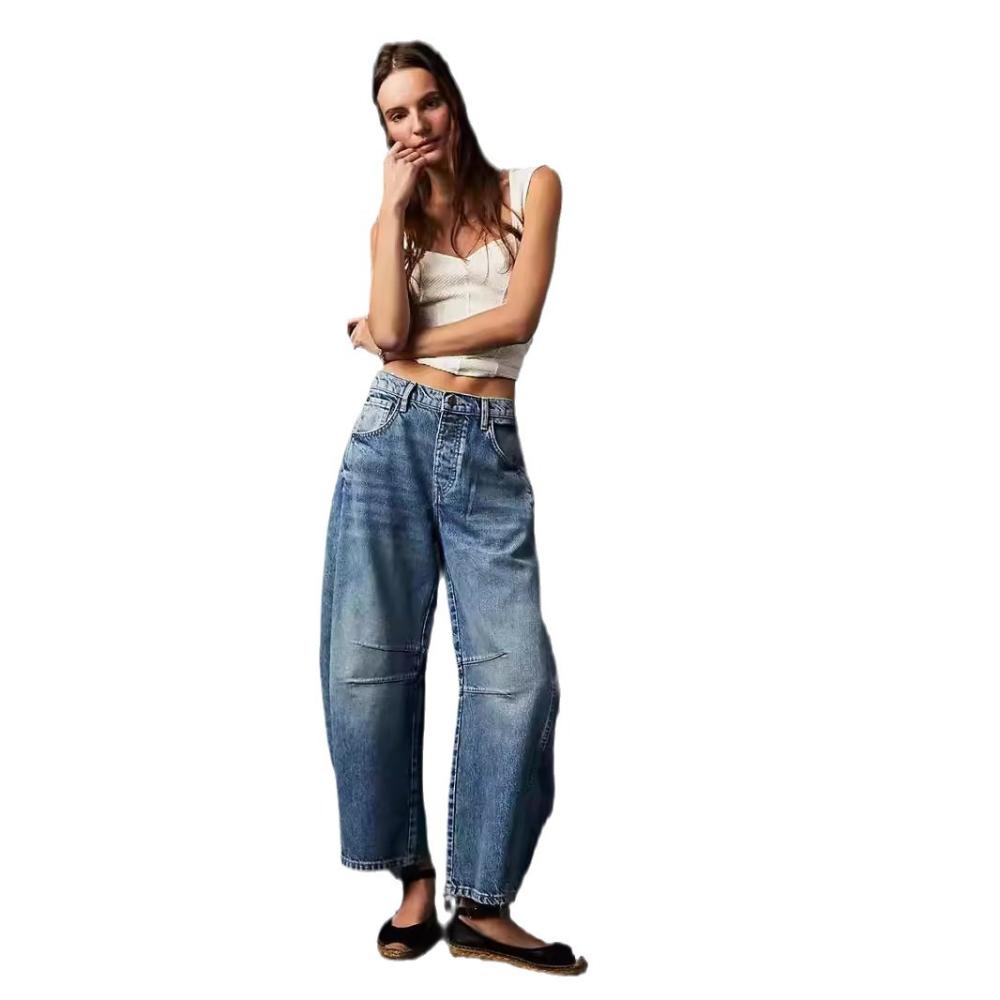 Washed Barrel Leg Jeans  | Womens  Trousers Clothing Jeans