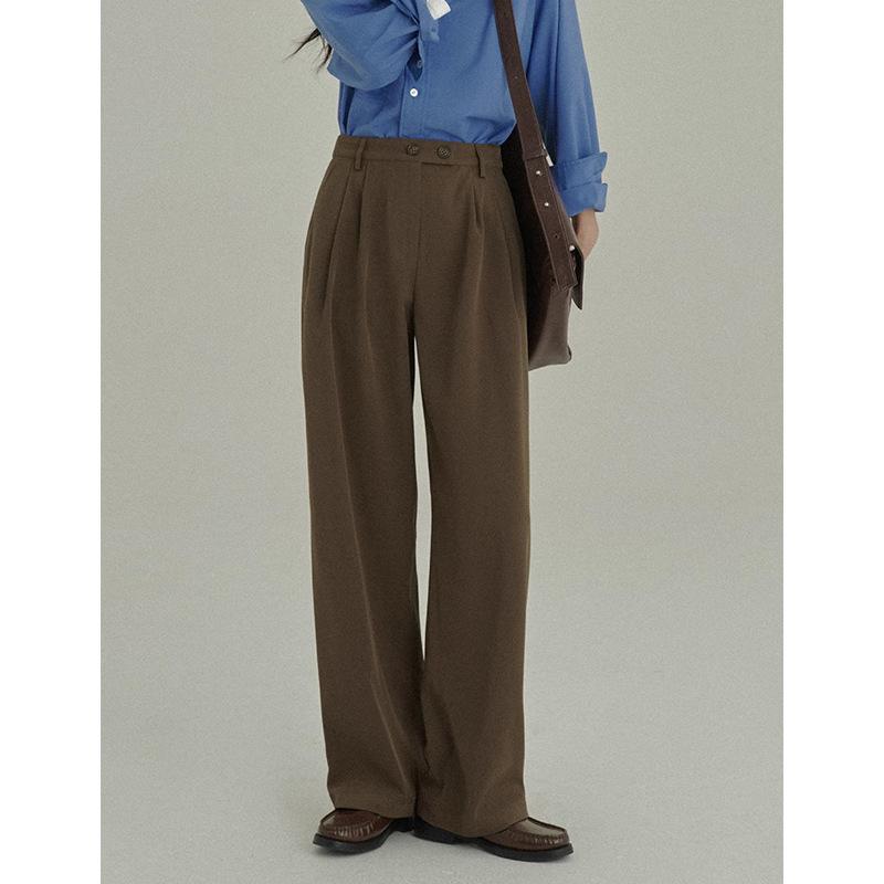 Wide Leg Front Pleat Suit Trousers  | Womens  Trousers Clothing Khaki