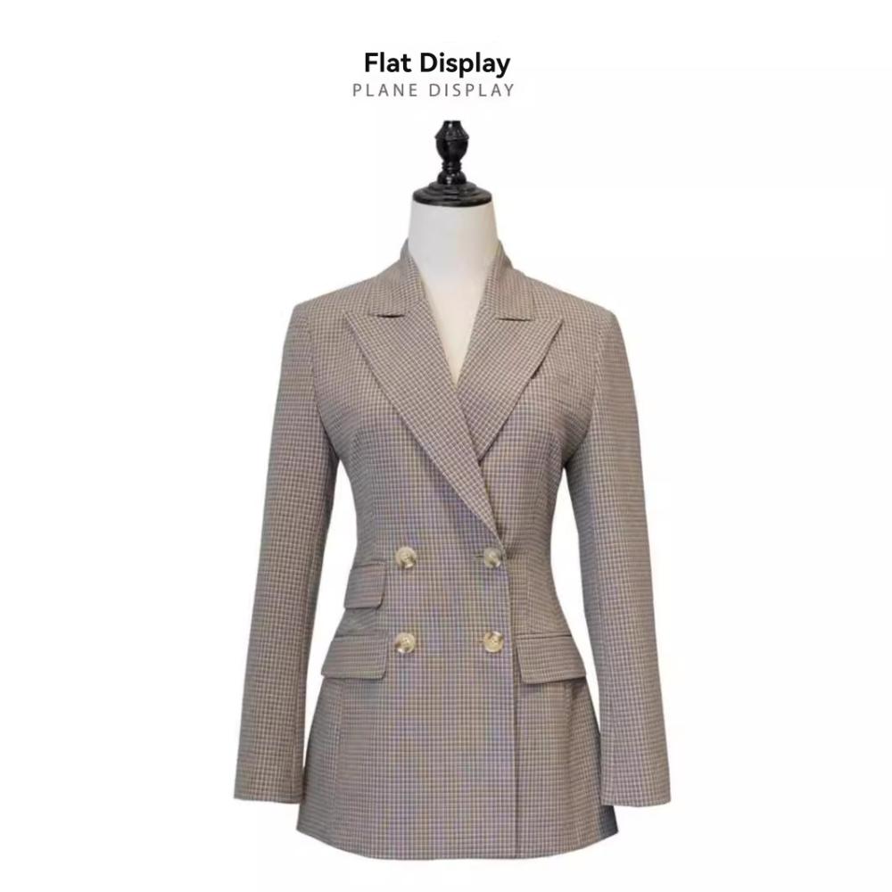 Wool Blend Double Breasted Dogtooth Blazer  | Womens  Blazers & Jackets Blazers & Jackets Beige Check