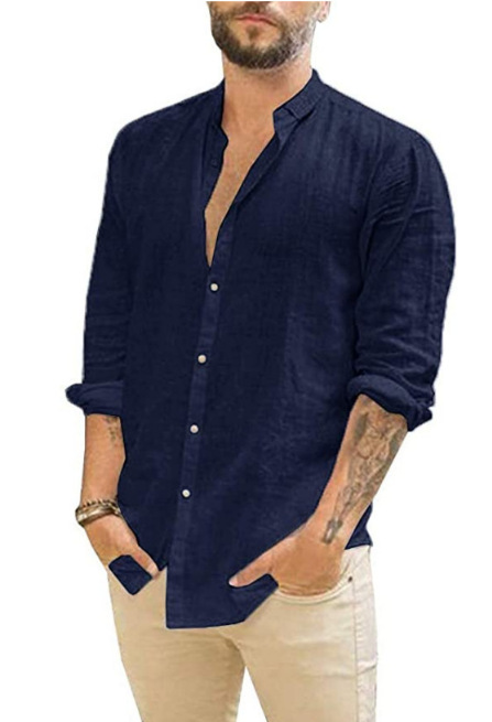 Linen Button Through Shirt  | Mens  Shirts Clothing Black