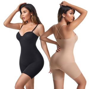 Shapewear Firming Plunge Low-Back Mid-Thigh Bodysuit  | Womens  Lingerie Clothing Black